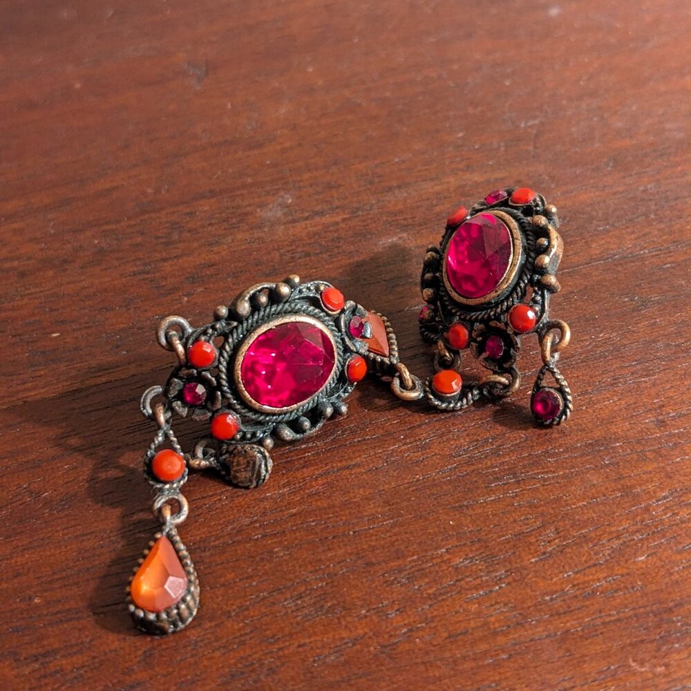 Red gem costume earrings